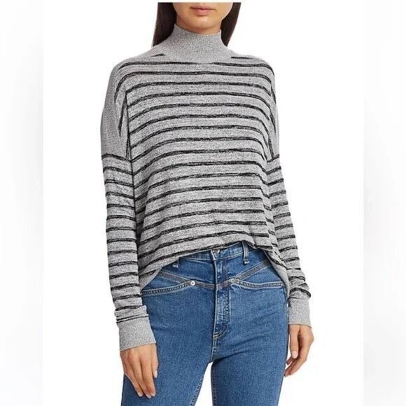 Rag & Bone Striped Avryl Turtleneck Sweater in Gray Black Small - Picture 1 of 7